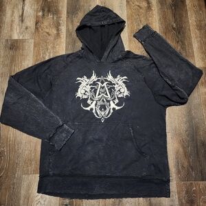 Affliction Grail Hoodie Mens XXL Black Y2K Vintage Fleur de lis Spade Grunge
